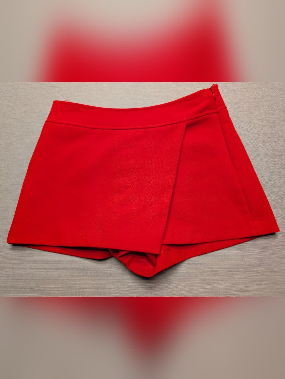 Zara Red Asymmetric Wrap Skort Mini Skirt Shorts Preppy Size M